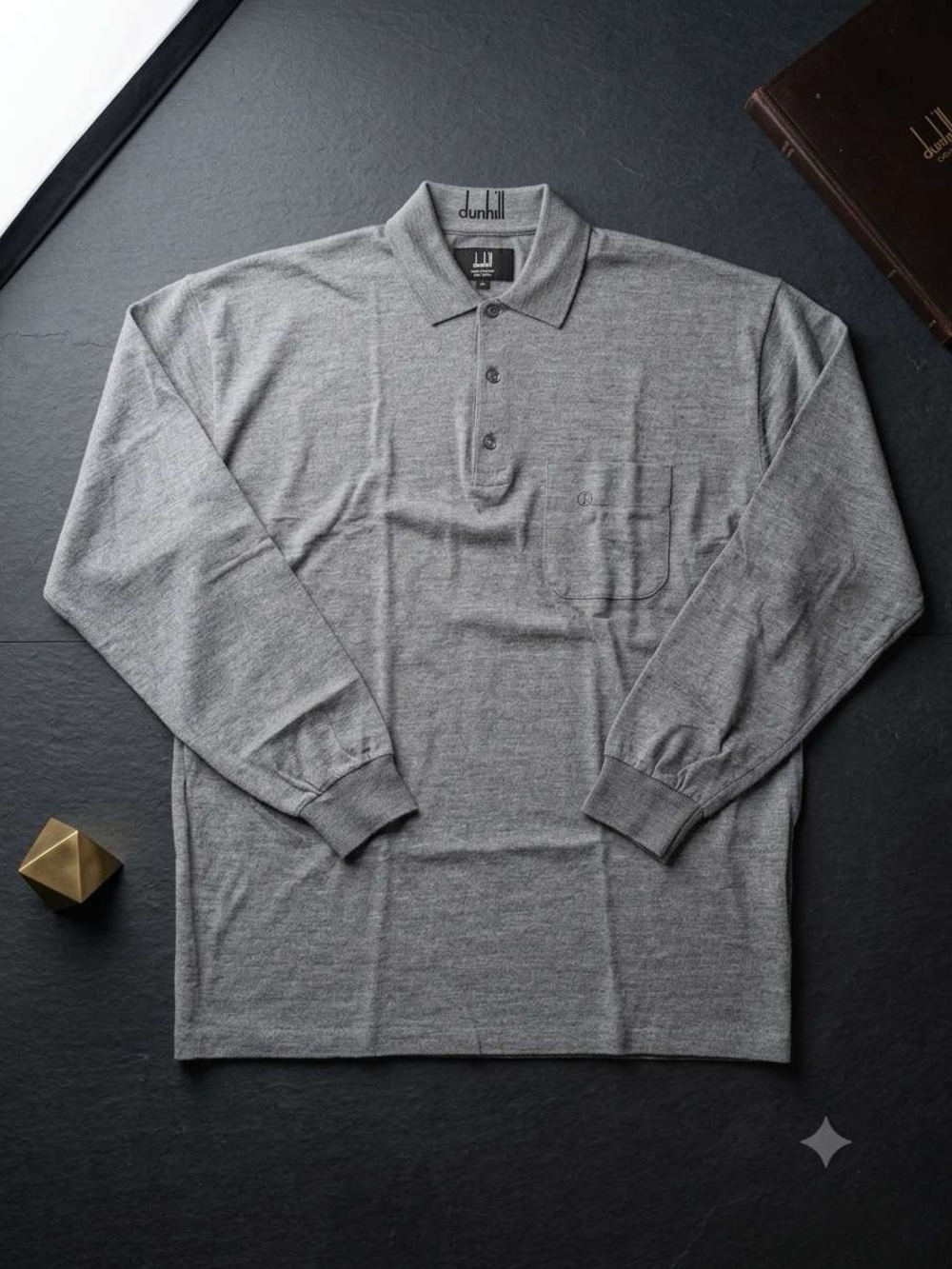 dunhill Long Sleeve Polo Shirt in Heather Grey